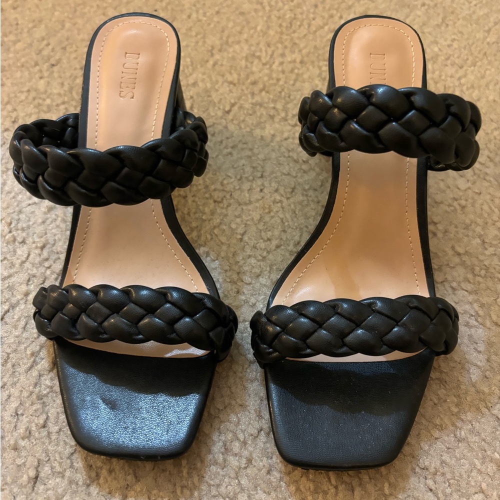 Black braided block heels, size 9.5 wide